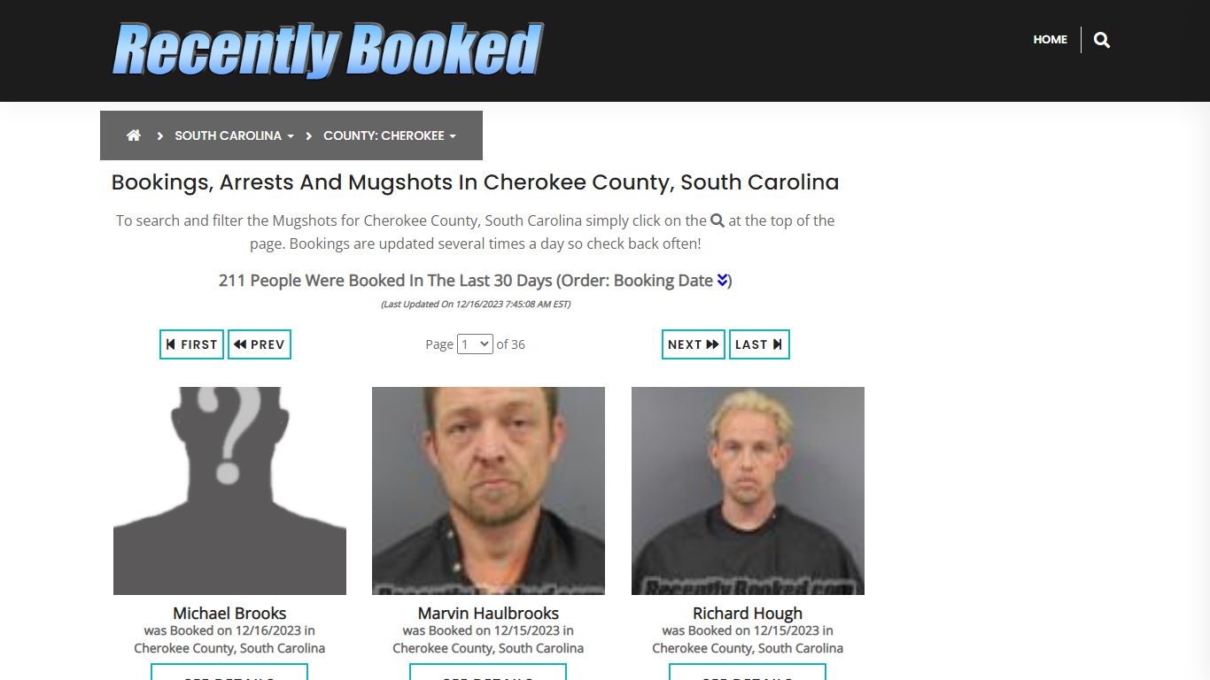 Bookings, Arrests and Mugshots in Cherokee County, South Carolina