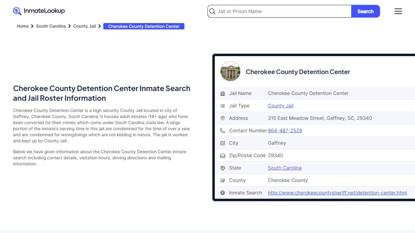 Cherokee County Detention Center (SC) Inmate Search and Jail Roster ...